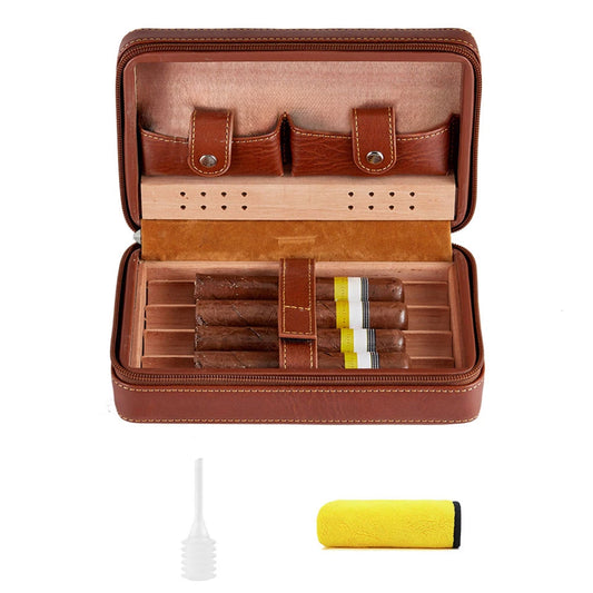 Leather Cigar Case Travel Humidor for 4 Cigars